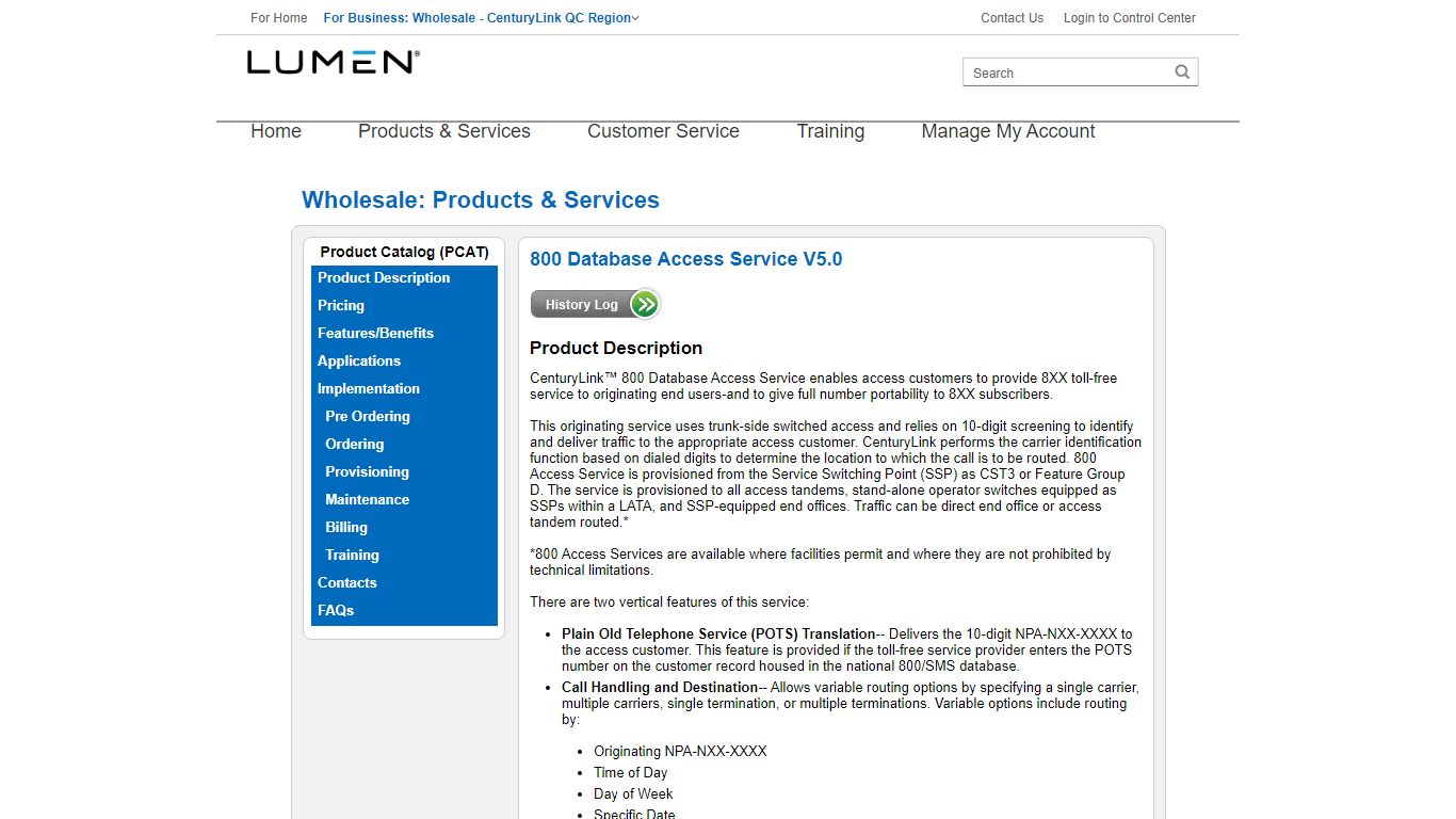 CenturyLink | Wholesale | 800 Database Access Service
